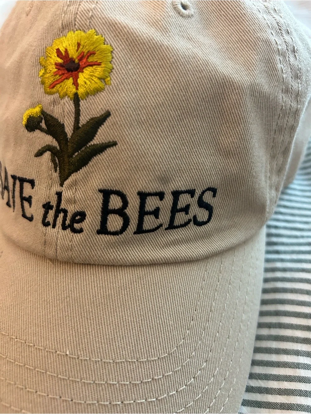 Save the Bees Kids Beige Baseball Cap with Flower Embroidery
